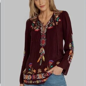 Johnny Was Free Spirit Embroidered Georgette Blouse - Size XL